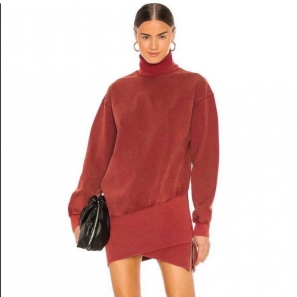 NWT Young Fabulous & Broke Turtle Neck Slit Zipper Sweater Dress Rust Red, M